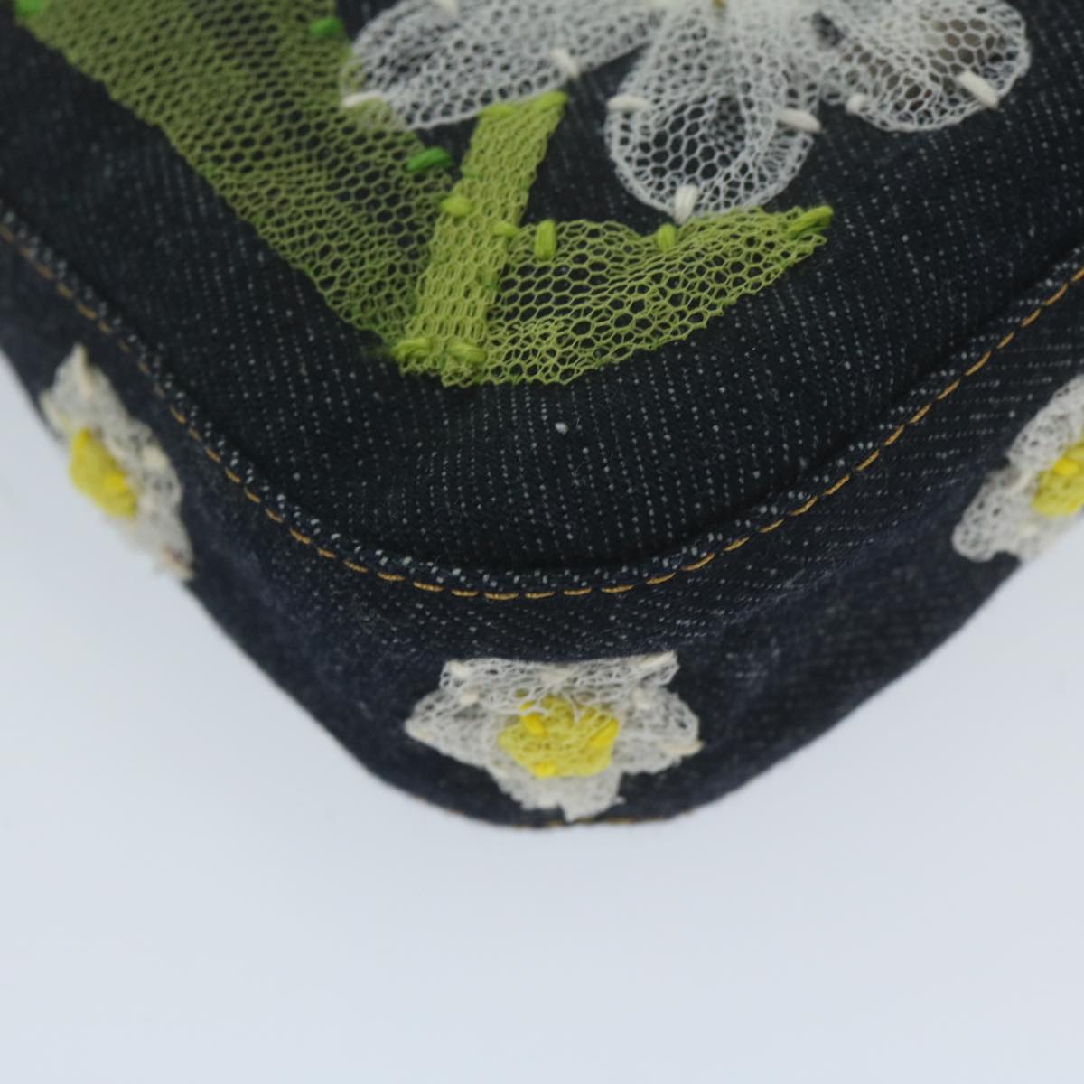 FENDI Flower Lace Mamma Baguette Shoulder Bag Denim Blue ki3965A