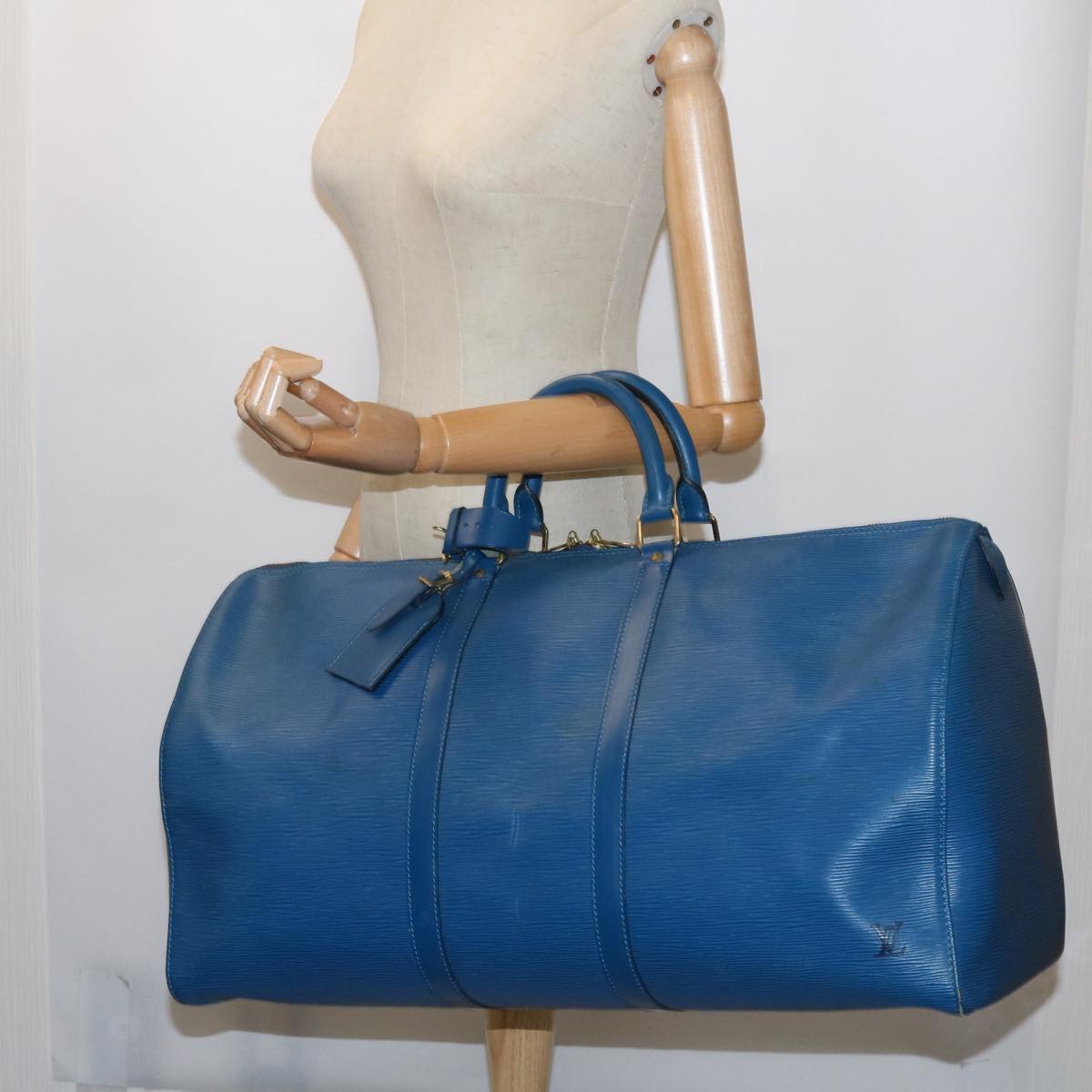LOUIS VUITTON Epi Keepall 55 Boston Bag Blue M42955 LV ki3991