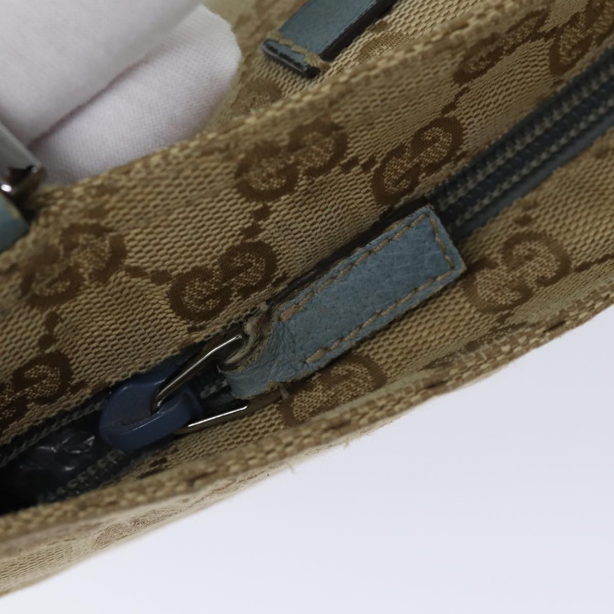 GUCCI GG Canvas Sherry Line Shoulder Bag Light Blue Brown 146309 ki4375