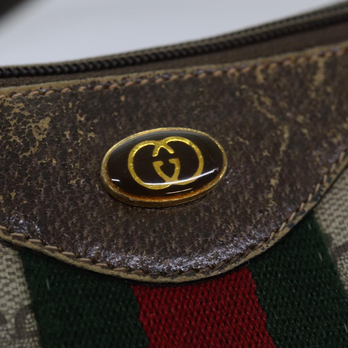 GUCCI GG Supreme Web Sherry Line Shoulder Bag PVC Leather Beige ki4490