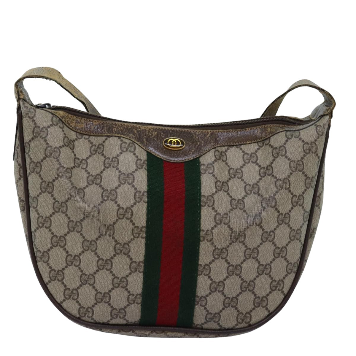 GUCCI GG Supreme Web Sherry Line Shoulder Bag PVC Leather Beige ki4490