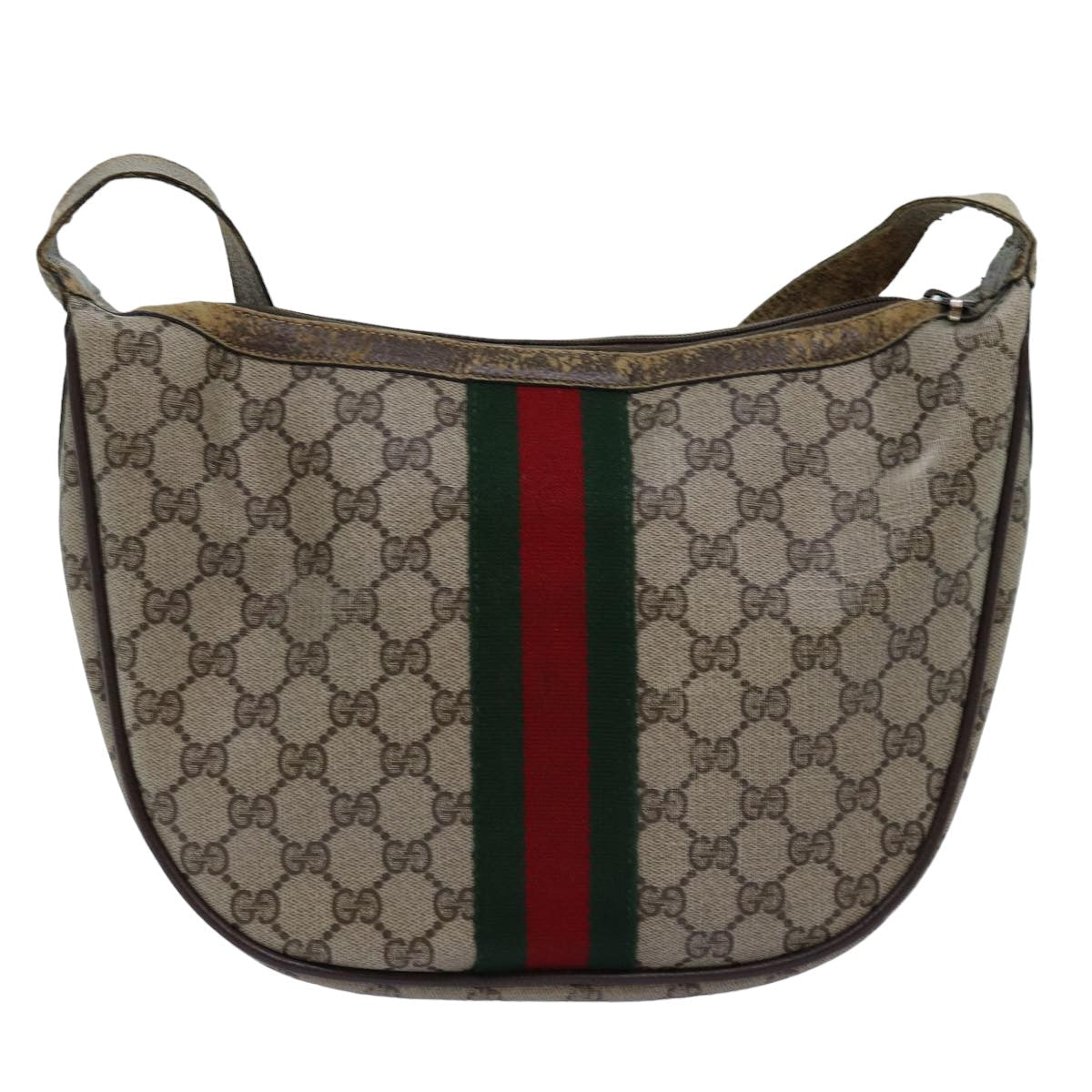 GUCCI GG Supreme Web Sherry Line Shoulder Bag PVC Leather Beige ki4490