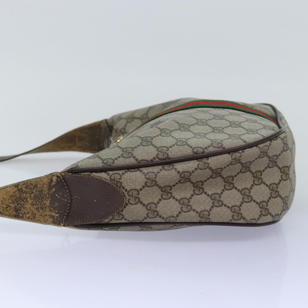 GUCCI GG Supreme Web Sherry Line Shoulder Bag PVC Leather Beige ki4490