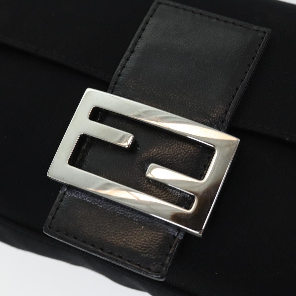 FENDI Mamma Baguette Shoulder Bag Nylon Black Silver ki4707