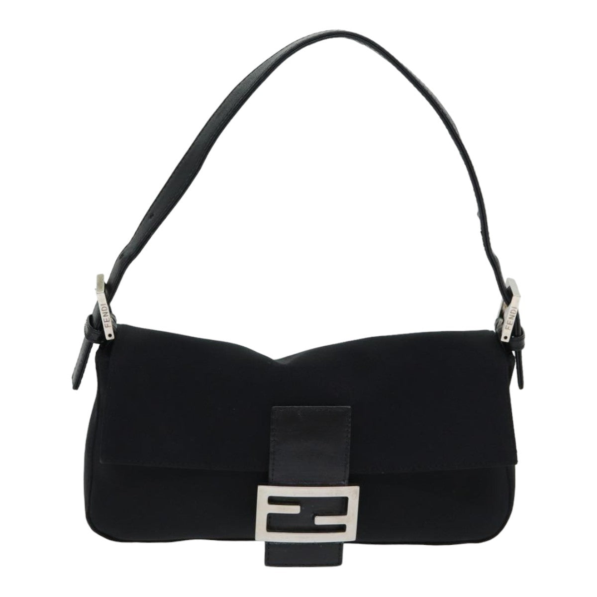 FENDI Mamma Baguette Shoulder Bag Nylon Black Silver ki4707