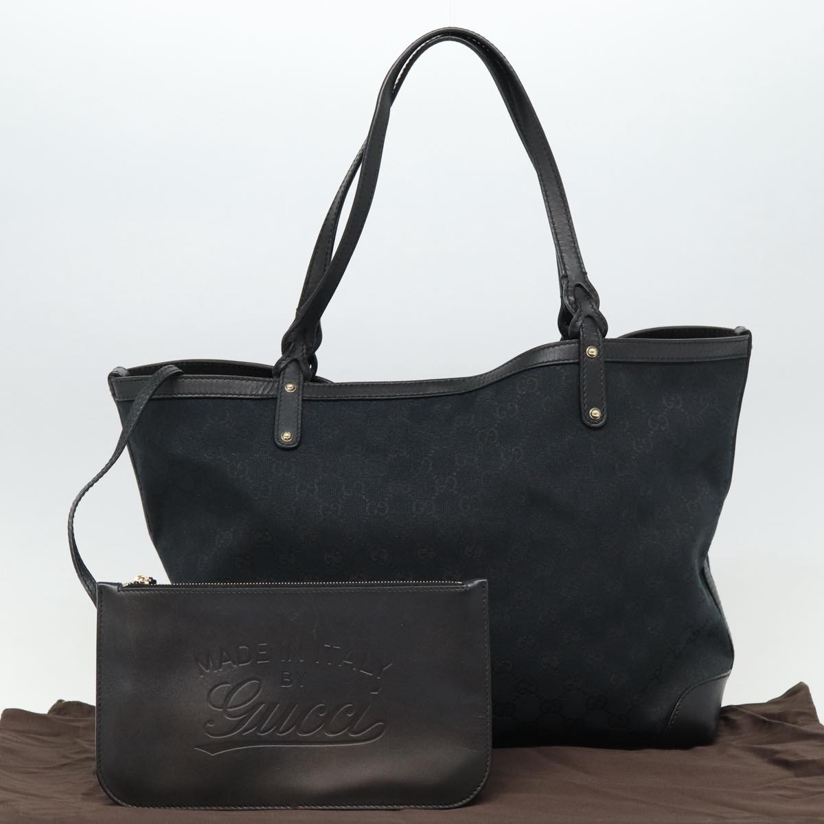 GUCCI GG Canvas Tote Bag Black Gold 247209 ki4735