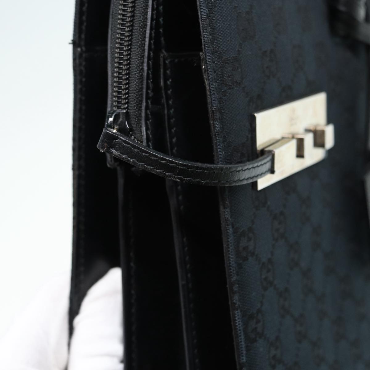 GUCCI GG Canvas Business Bag Black Silver 015 3708 ki4743