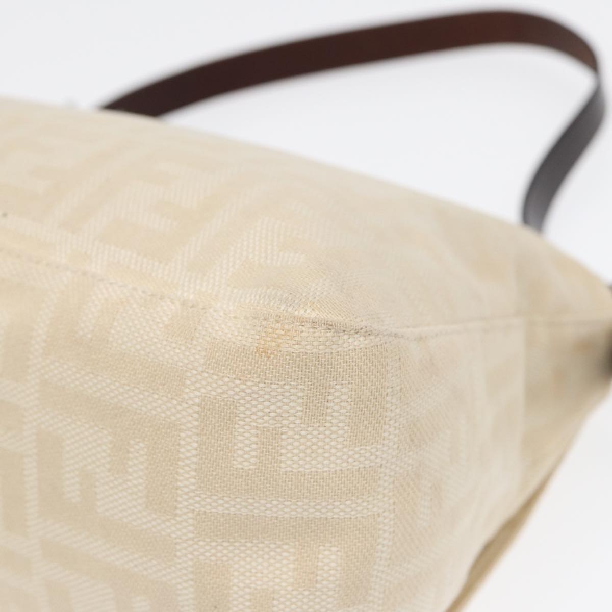 FENDI Mamma Baguette Shoulder Bag Canvas Leather White Brown Silver ki4797