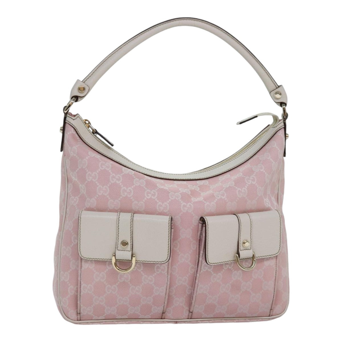 GUCCI GG Canvas Shoulder Bag Pink White Silver 153025 ki4845