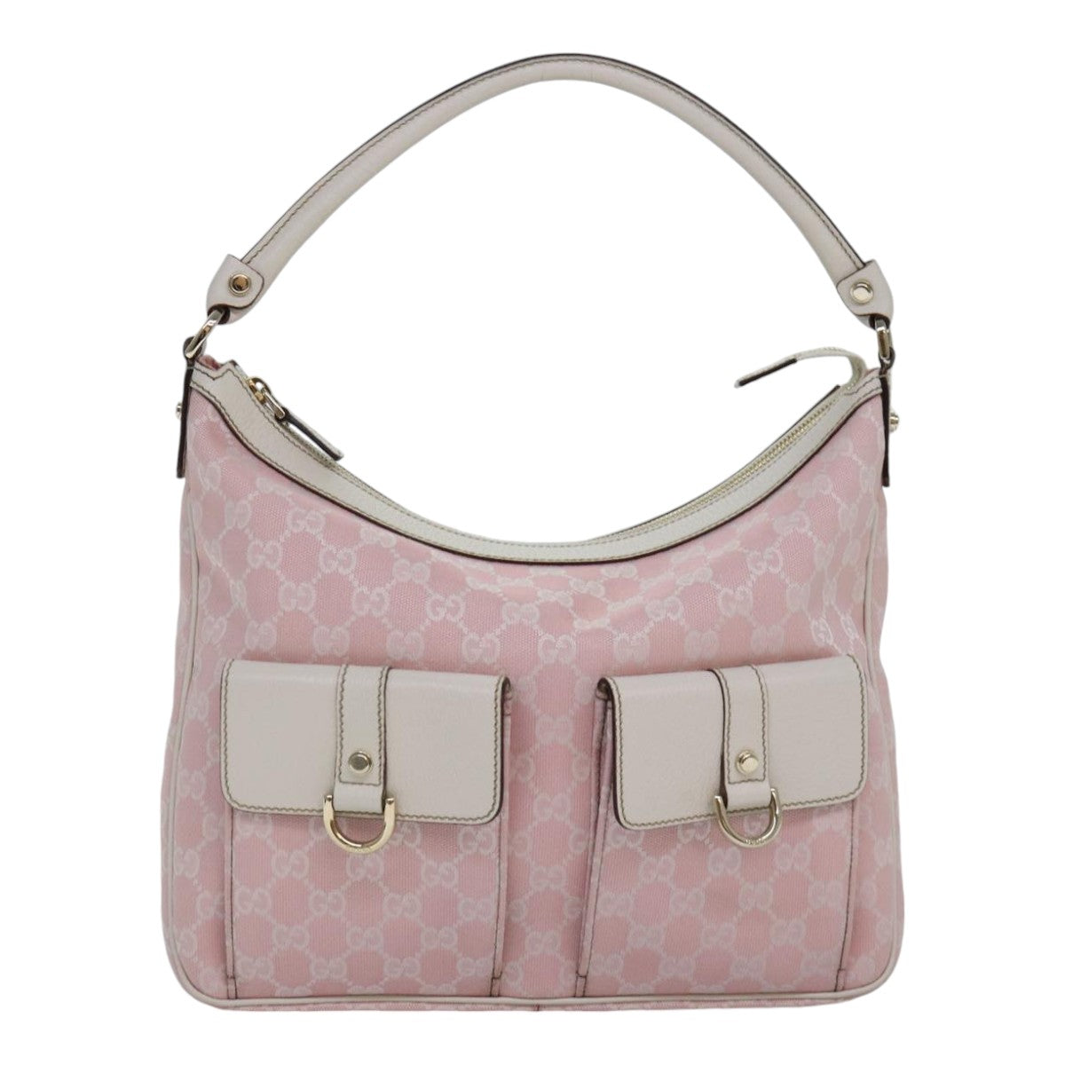 GUCCI GG Canvas Shoulder Bag Pink White Silver 153025 ki4845