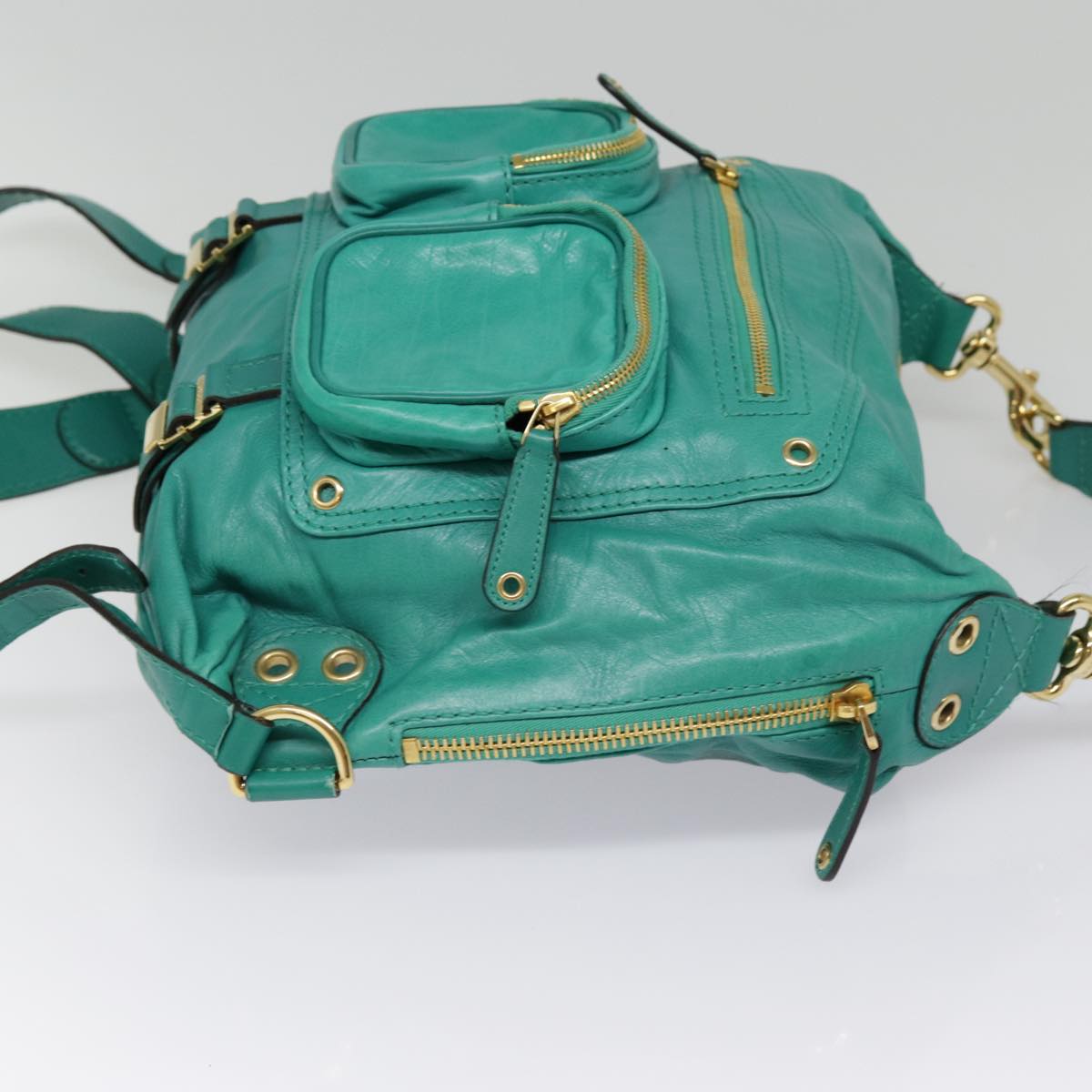 GUCCI Backpack Leather Green Gold ki4889