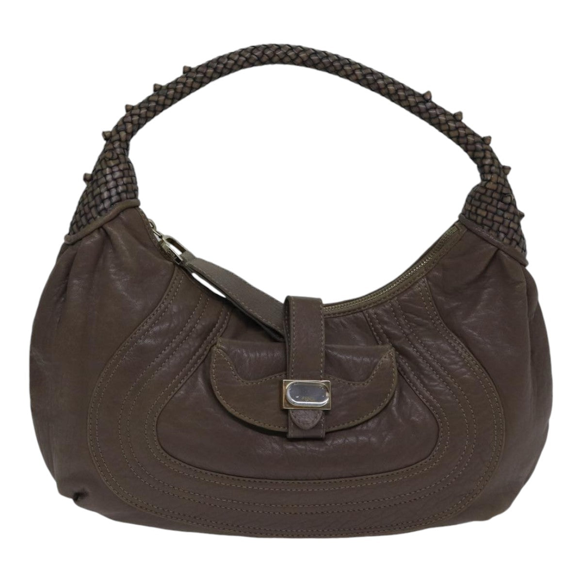 FENDI Zucca Shoulder Bag Leather Beige ki4903