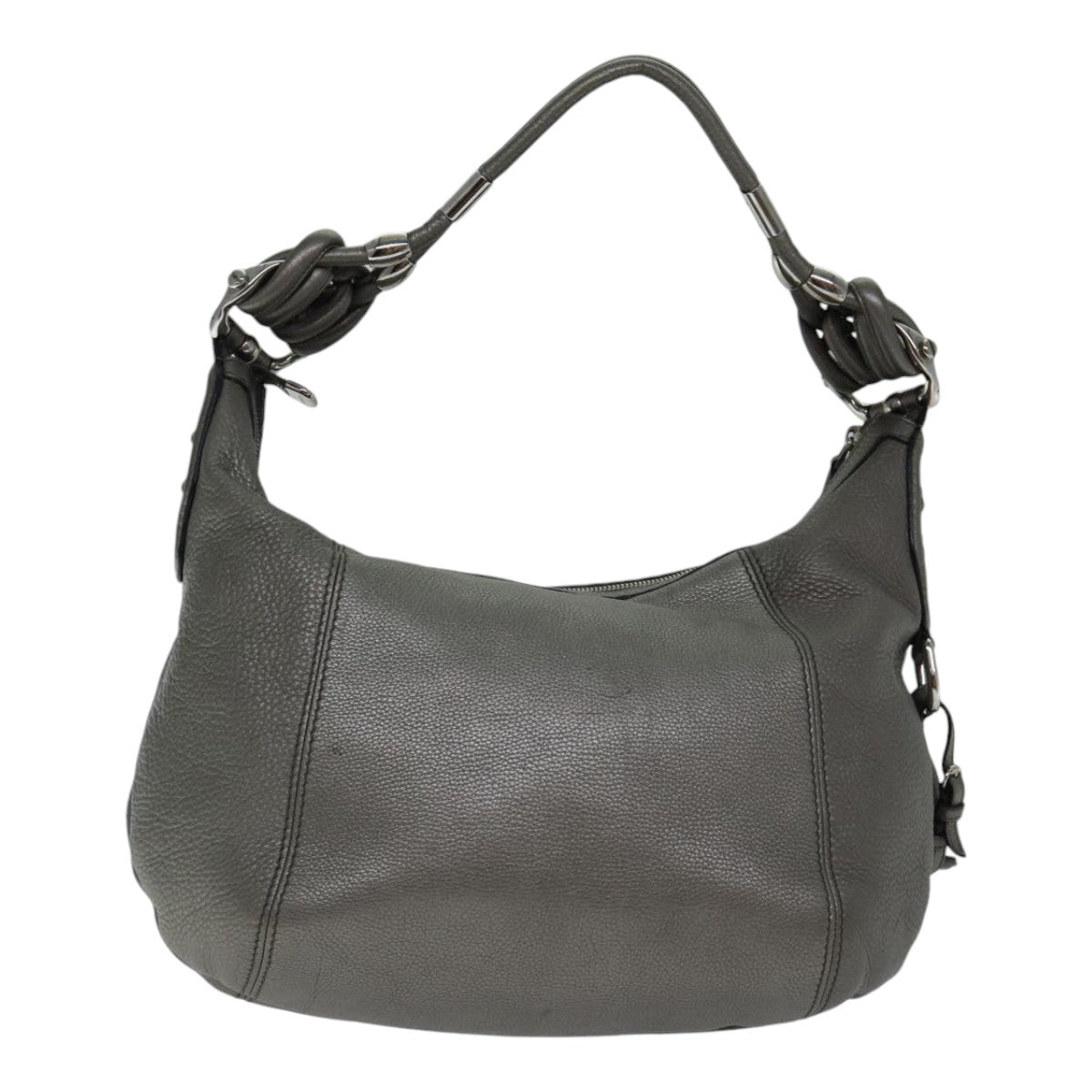 GUCCI Bamboo Fringe Shoulder Bag Leather Silver ki4907