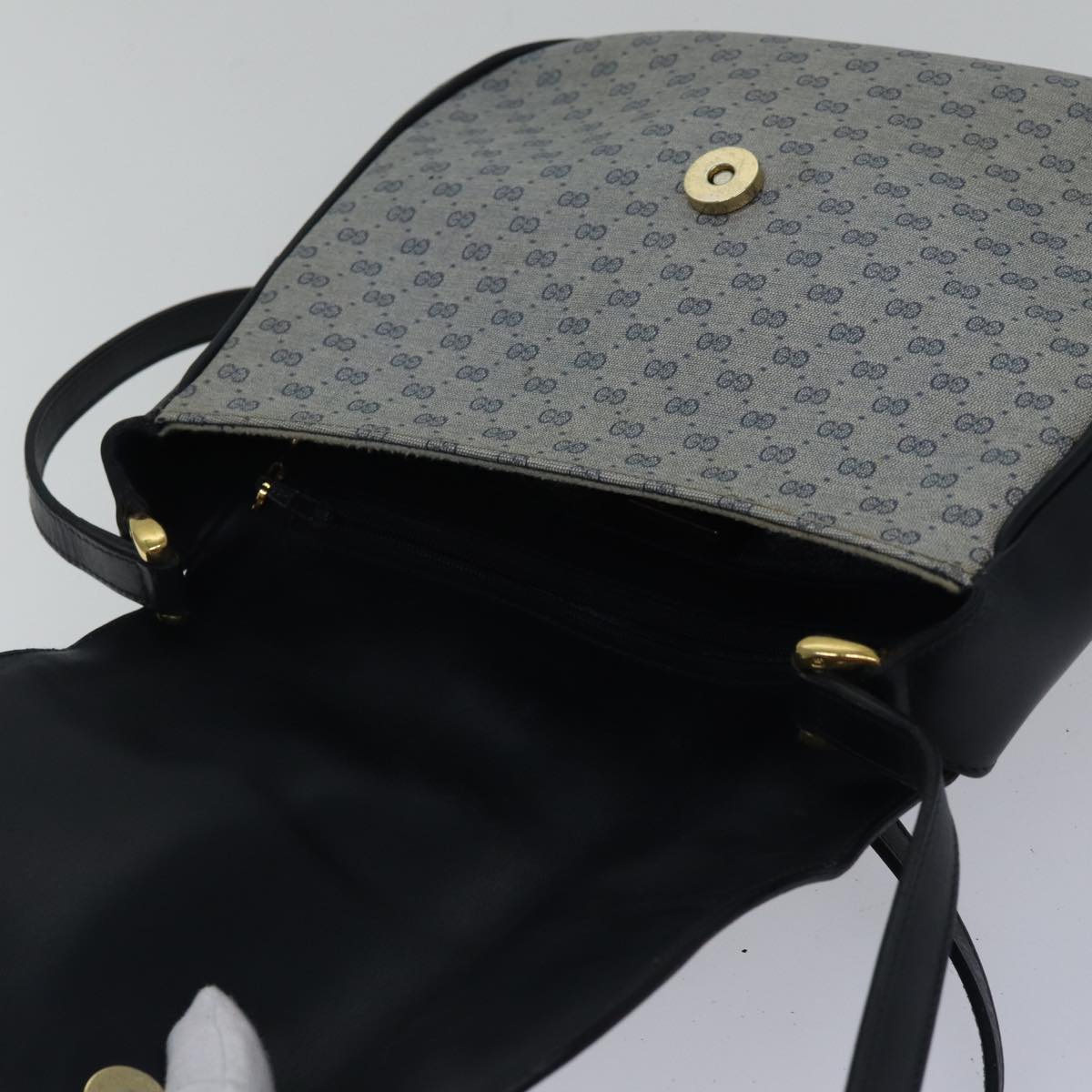 GUCCI Micro GG Canvas Shoulder Bag PVC Navy ki4909