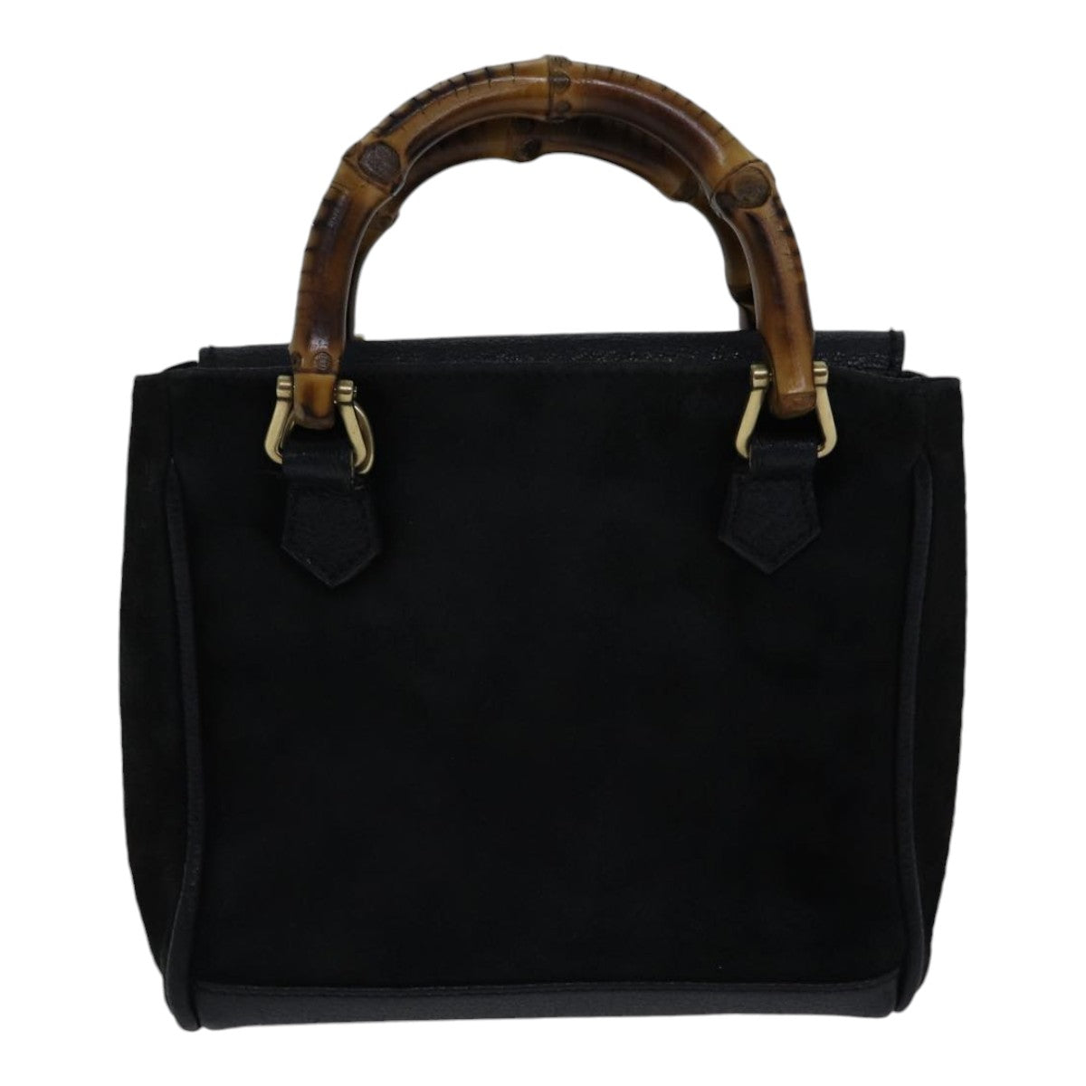 GUCCI Bamboo Hand Bag Suede Black ki4913