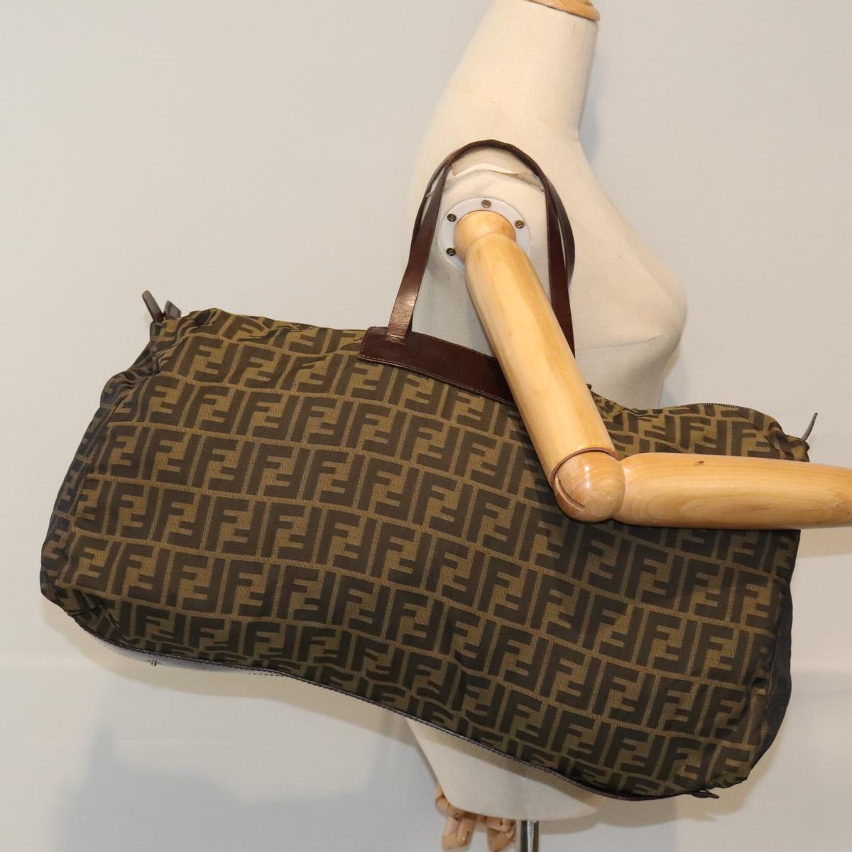 FENDI Zucca Canvas Boston Bag Brown ki4919