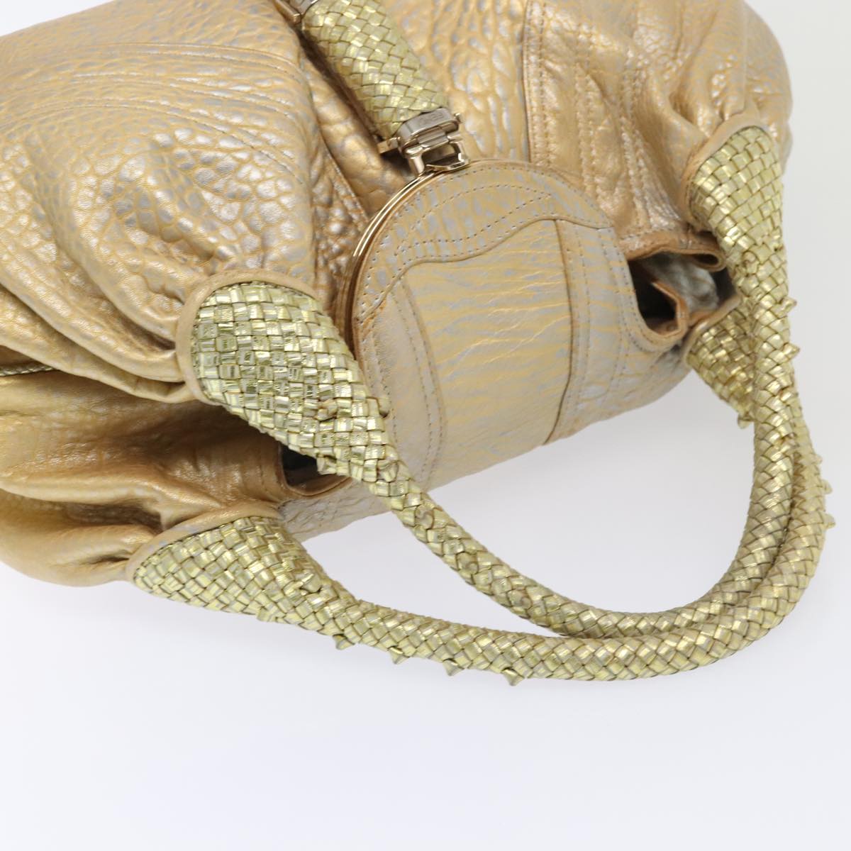 FENDI Spy Hand Bag Leather Gold Tone ki4970