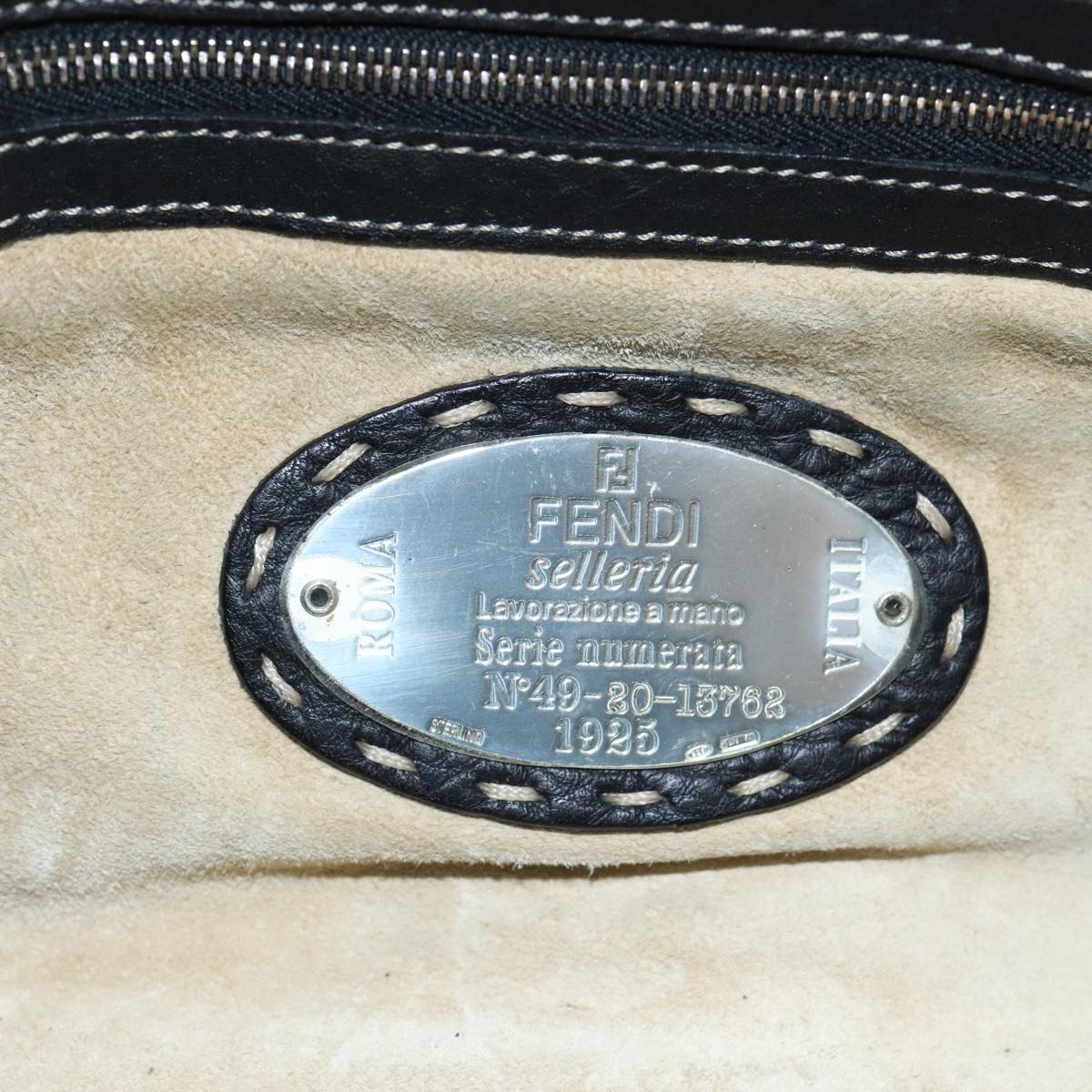 FENDI Celeria Hand Bag Leather Black Silver ki5027