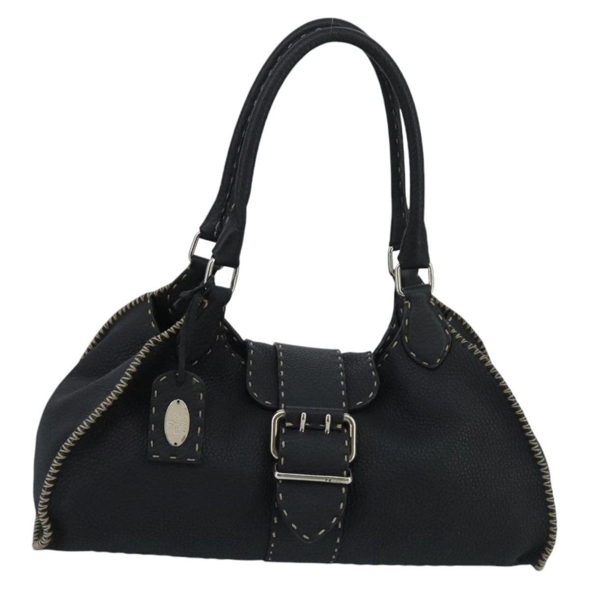 FENDI Celeria Hand Bag Leather Black Silver ki5027