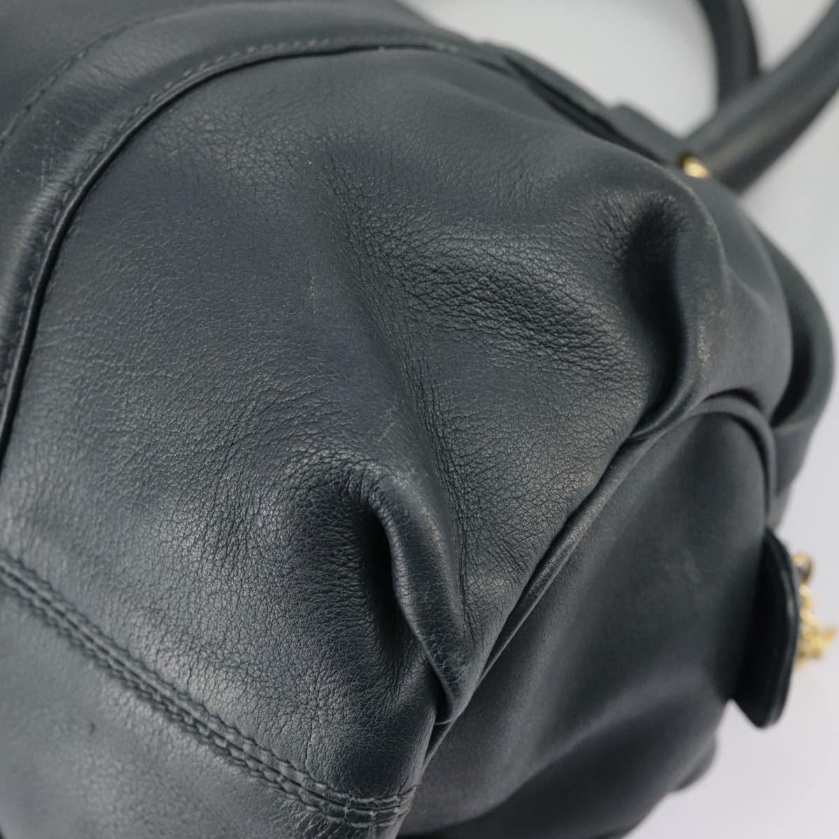 GUCCI Mini Boston Bag Leather Navy Gold ki5045