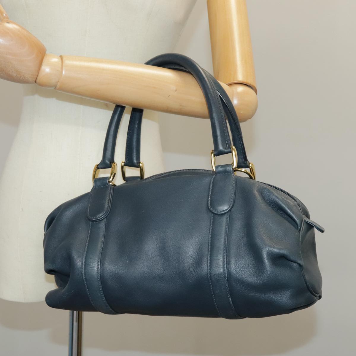 GUCCI Mini Boston Bag Leather Navy Gold ki5045
