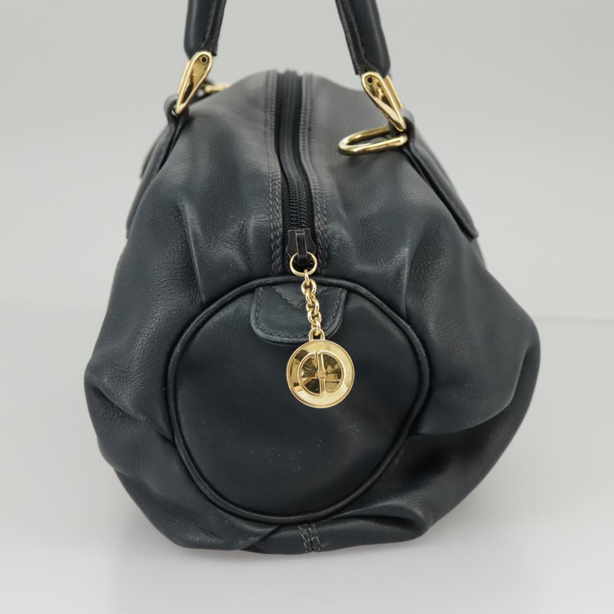 GUCCI Mini Boston Bag Leather Navy Gold ki5045