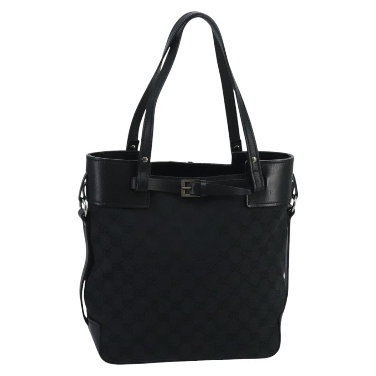 GUCCI GG Canvas Tote Bag Black Silver 107757 ki5048