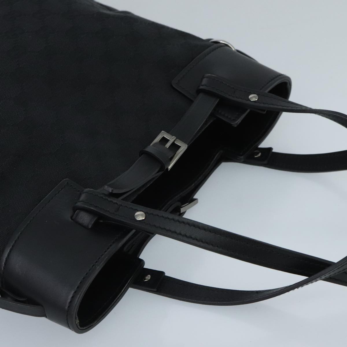 GUCCI GG Canvas Tote Bag Black Silver 107757 ki5048