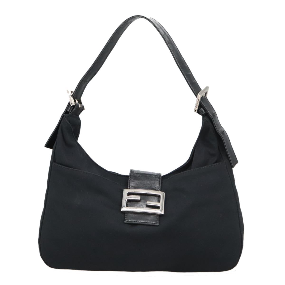 FENDI Mamma Baguette Shoulder Bag Nylon Black Silver ki5124