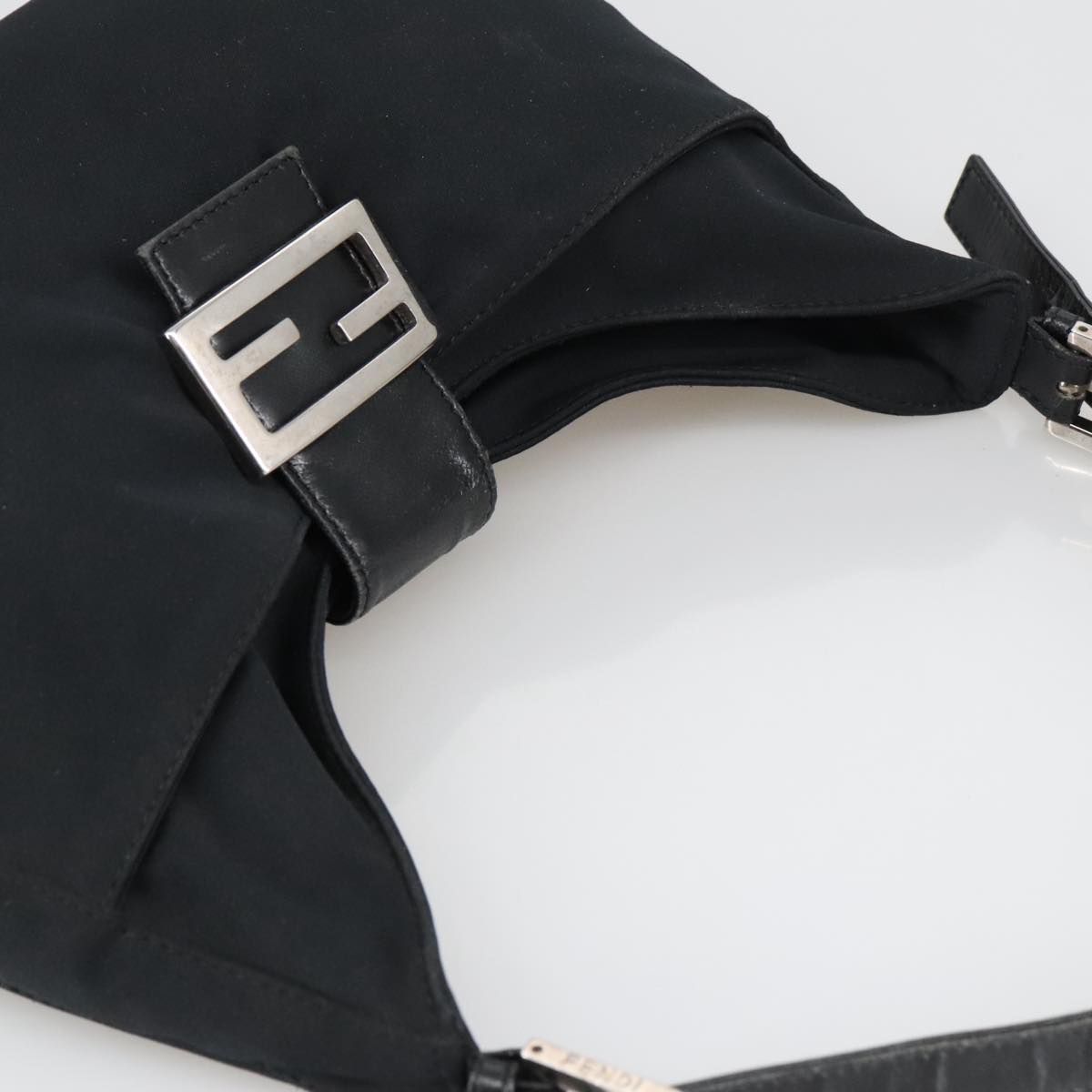 FENDI Mamma Baguette Shoulder Bag Nylon Black Silver ki5124
