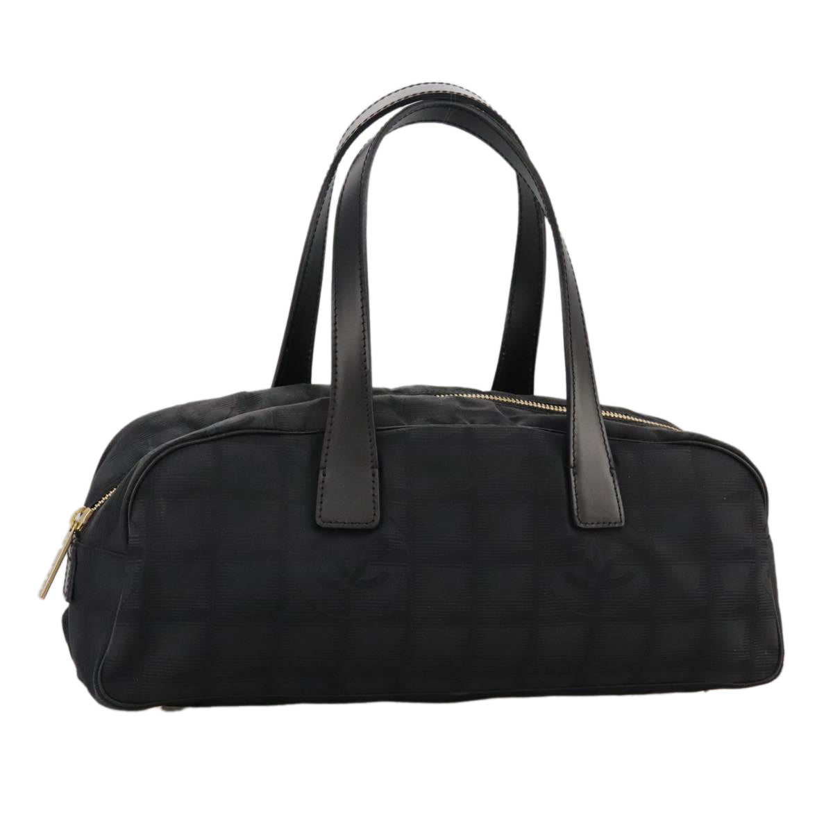 CHANEL New Travel Line Hand Bag Nylon Black Gold CC ki5217