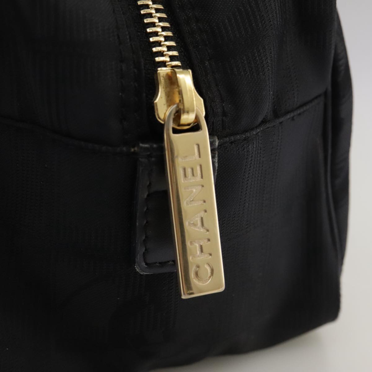 CHANEL New Travel Line Hand Bag Nylon Black Gold CC ki5217