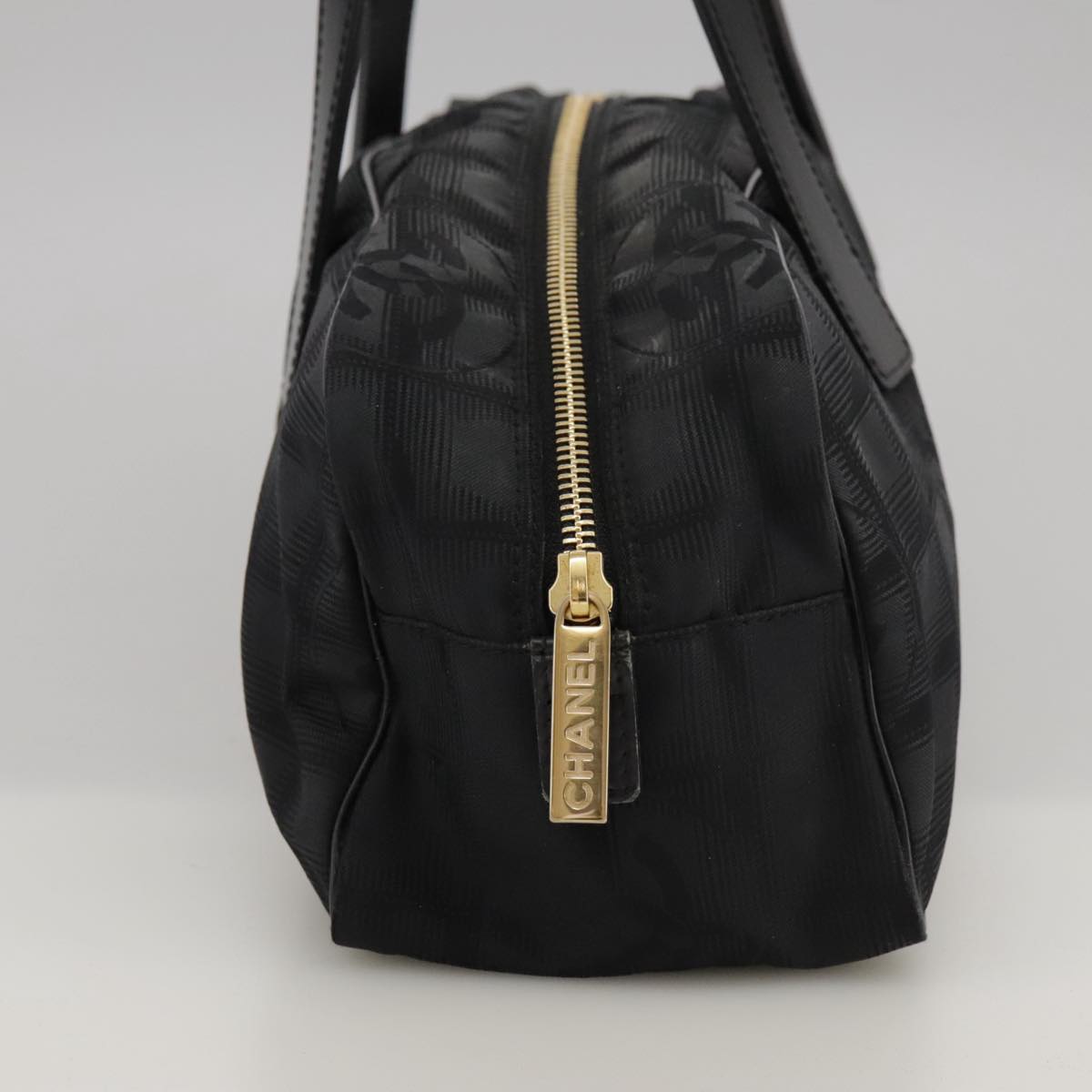 CHANEL New Travel Line Hand Bag Nylon Black Gold CC ki5217