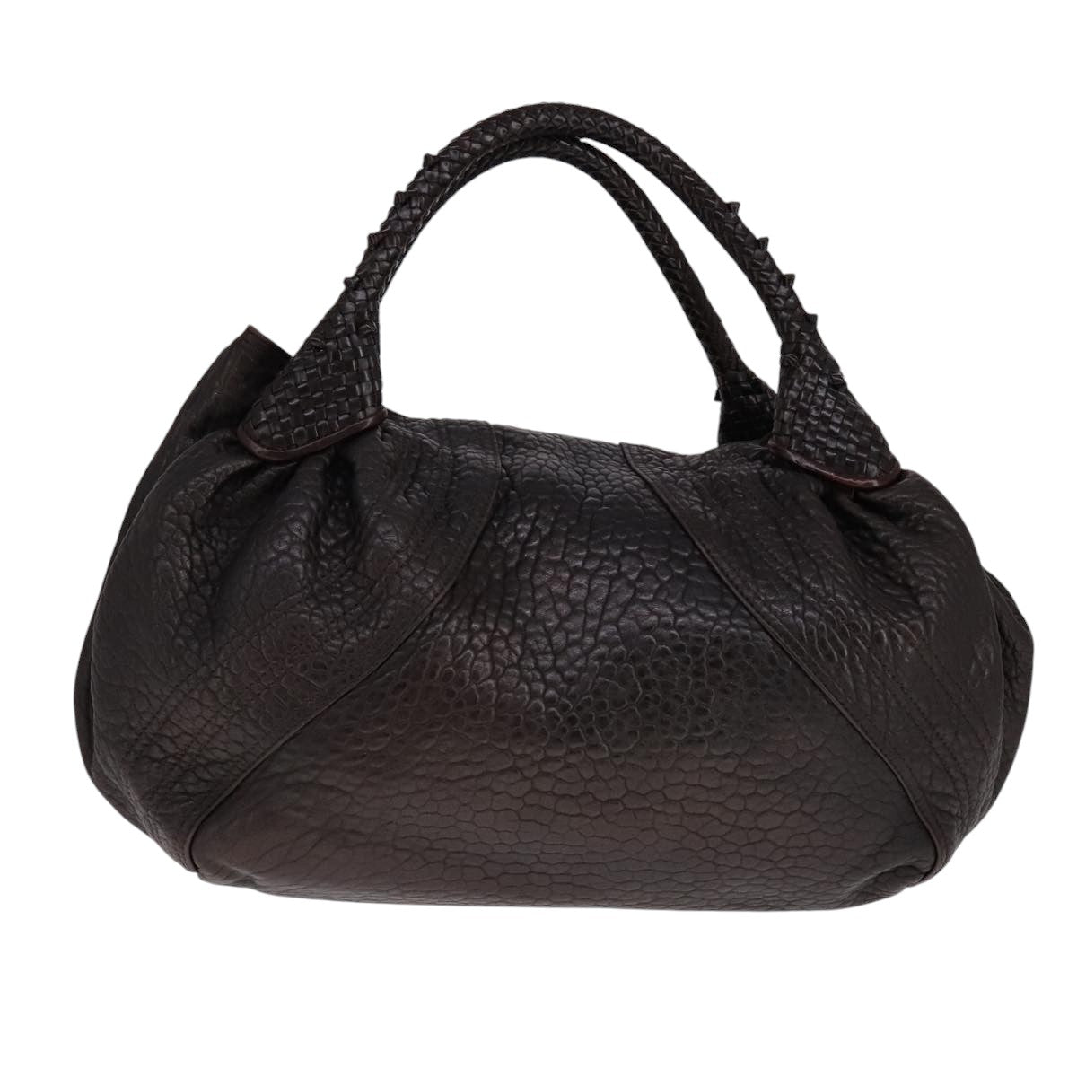 FENDI Spy bag Hand Bag Leather Brown Gold ki5356