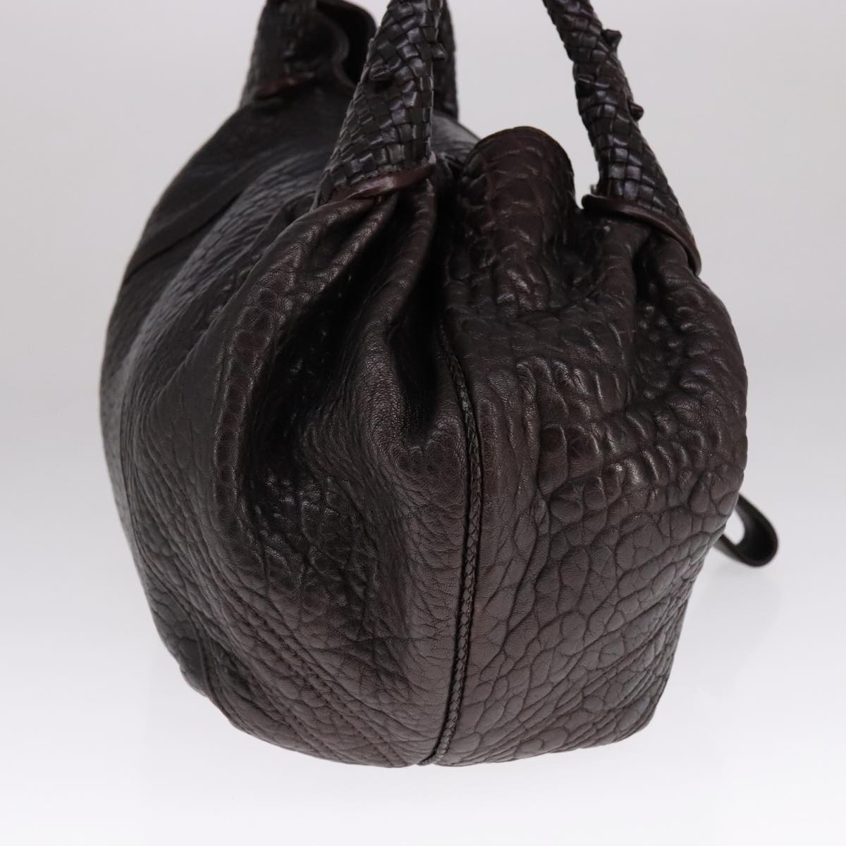 FENDI Spy bag Hand Bag Leather Brown Gold ki5356