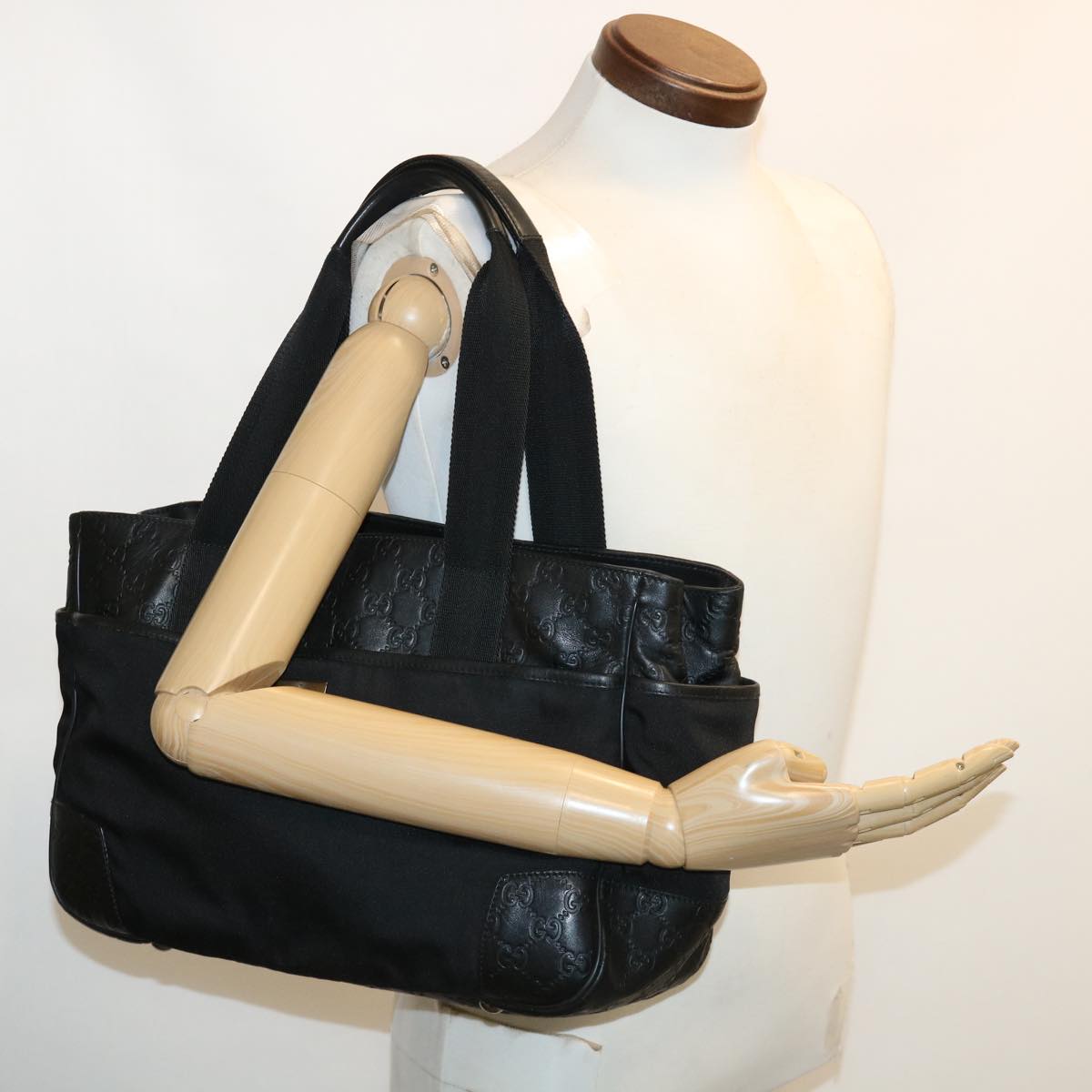 GUCCI Guccissima Tote Bag Canvas Leather Black kk141