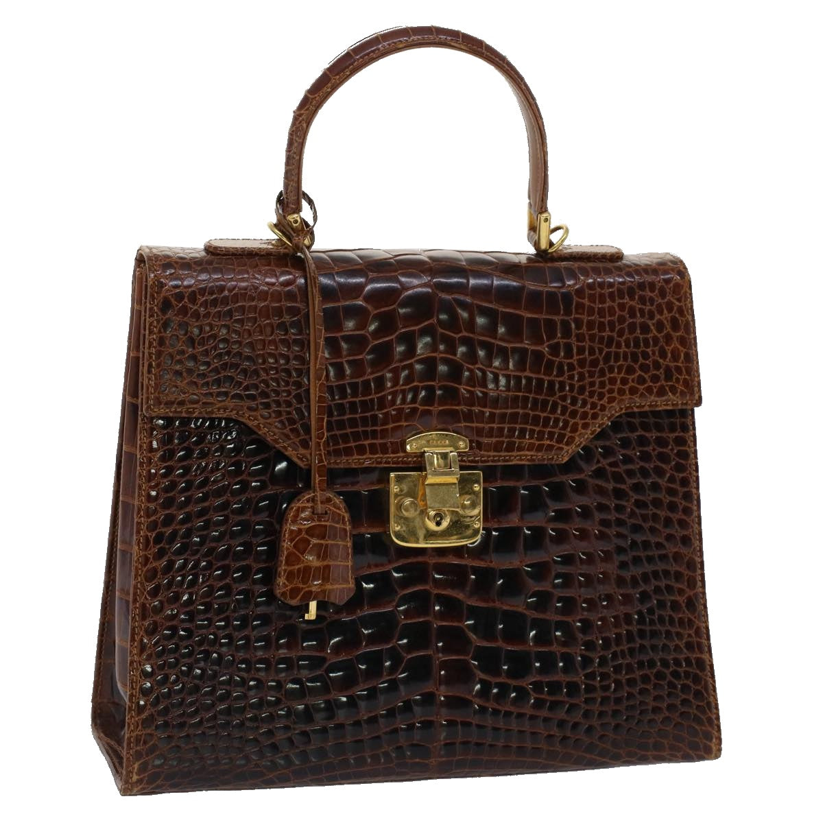 GUCCI Hand Bag Crocodile 2way Brown kk194