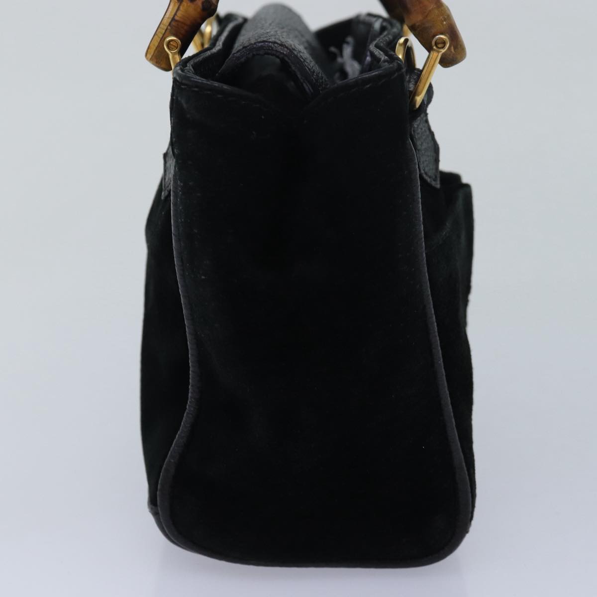 GUCCI Bamboo Hand Bag Suede 2way Black kk266