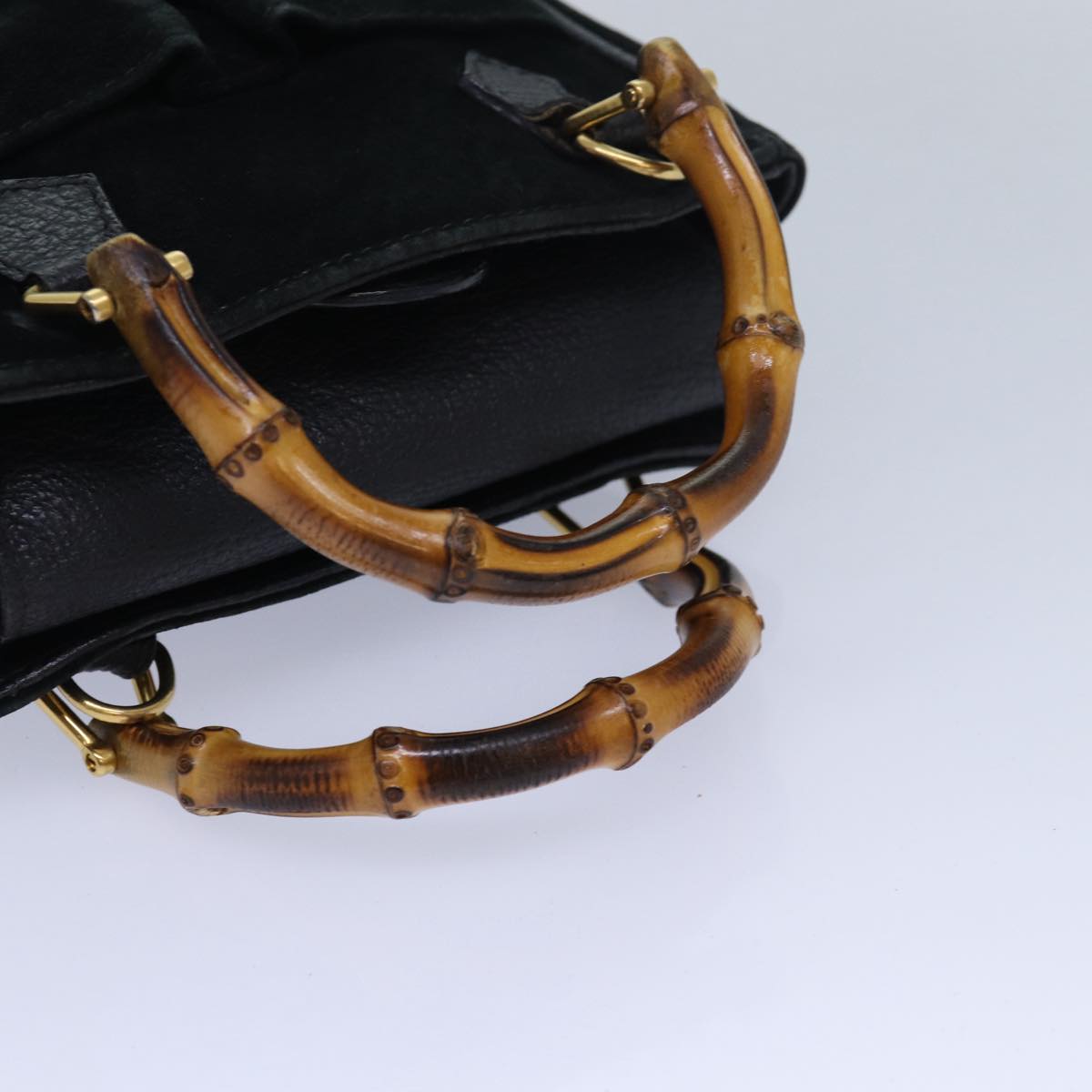 GUCCI Bamboo Hand Bag Suede 2way Black kk266