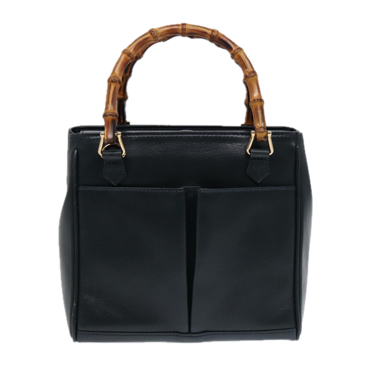 GUCCI Bamboo Hand Bag Leather 2way Navy Gold 000 122 0316 kk290