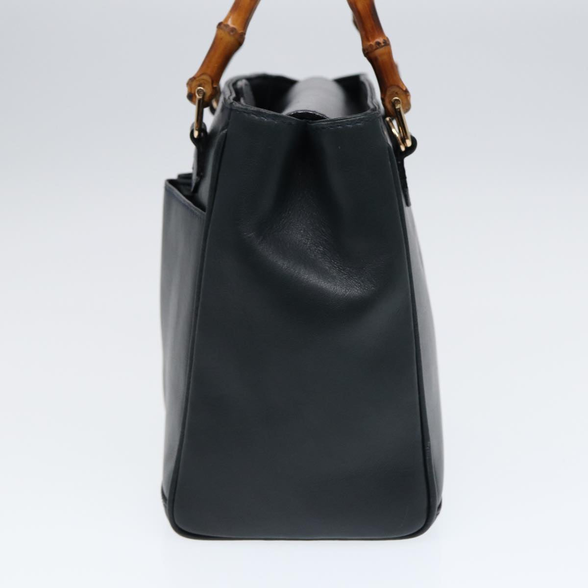 GUCCI Bamboo Hand Bag Leather 2way Navy Gold 000 122 0316 kk290