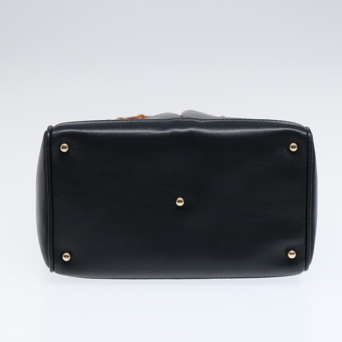 GUCCI Bamboo Hand Bag Leather 2way Navy Gold 000 122 0316 kk290