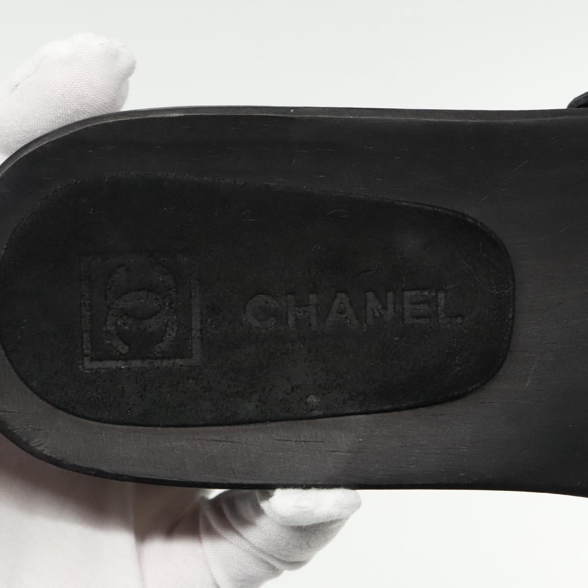 CHANEL Size 37 Sandals Suede Black Silver CC kk353