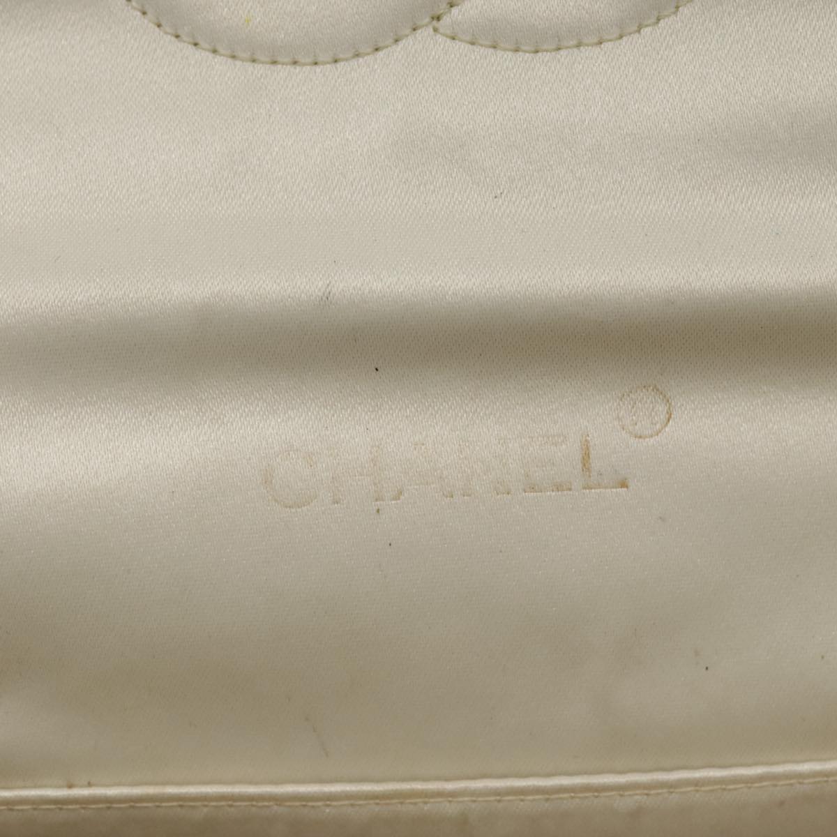 CHANEL Matelasse Chain Shoulder Bag Satin White Gold CC kk366A
