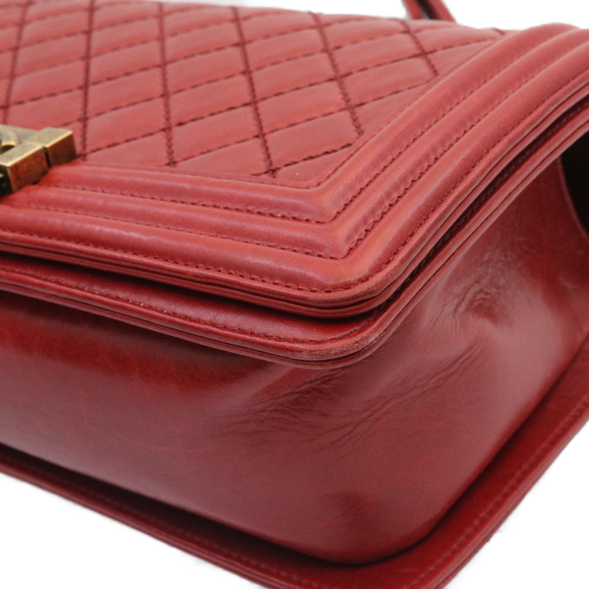 CHANEL Boy Chanel Matelasse Chain Flap Shoulder Bag Leather Red CC knn010