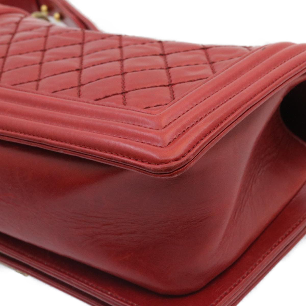CHANEL Boy Chanel Matelasse Chain Flap Shoulder Bag Leather Red CC knn010