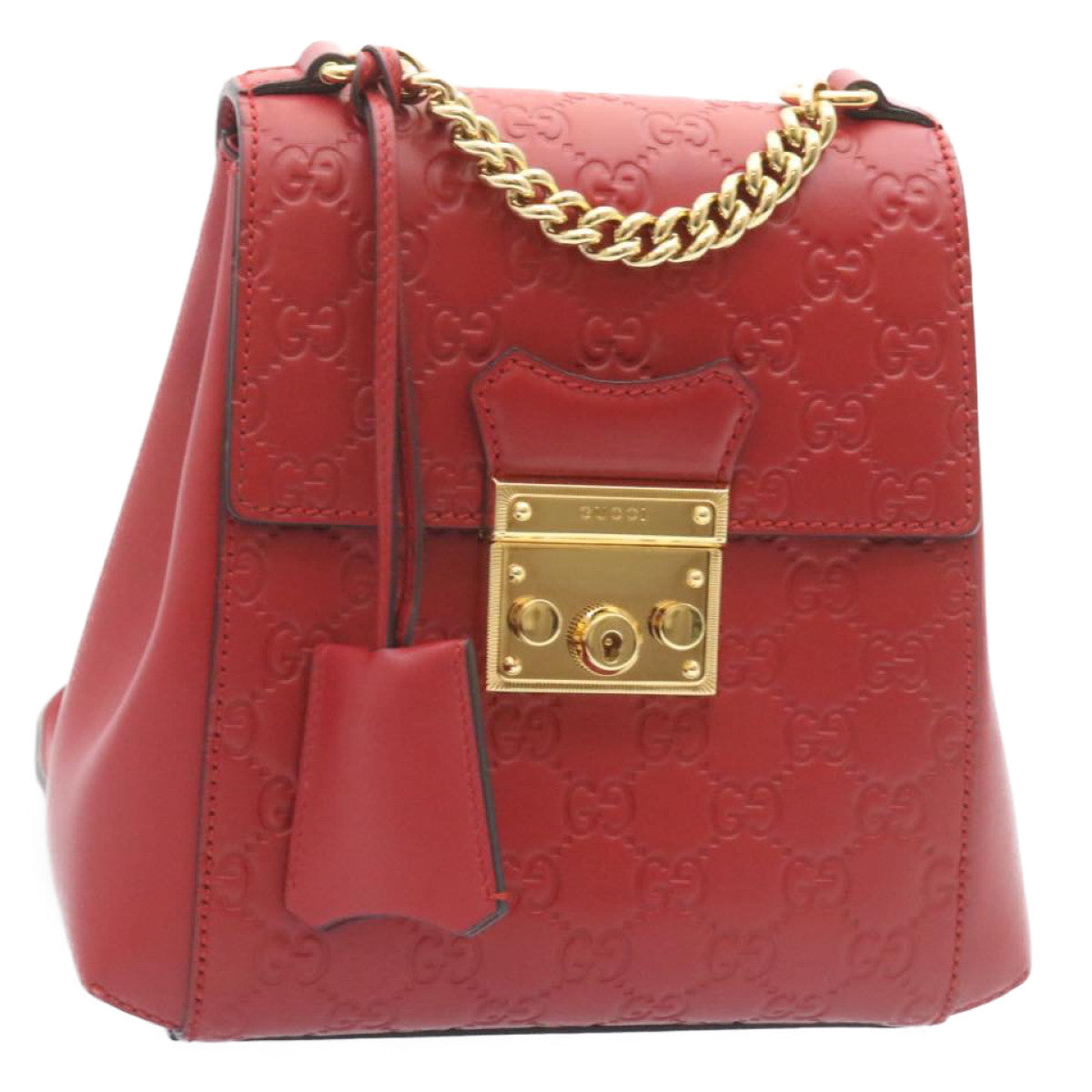 GUCCI Guccissima GG Padlock Backpack Leather Red knn037