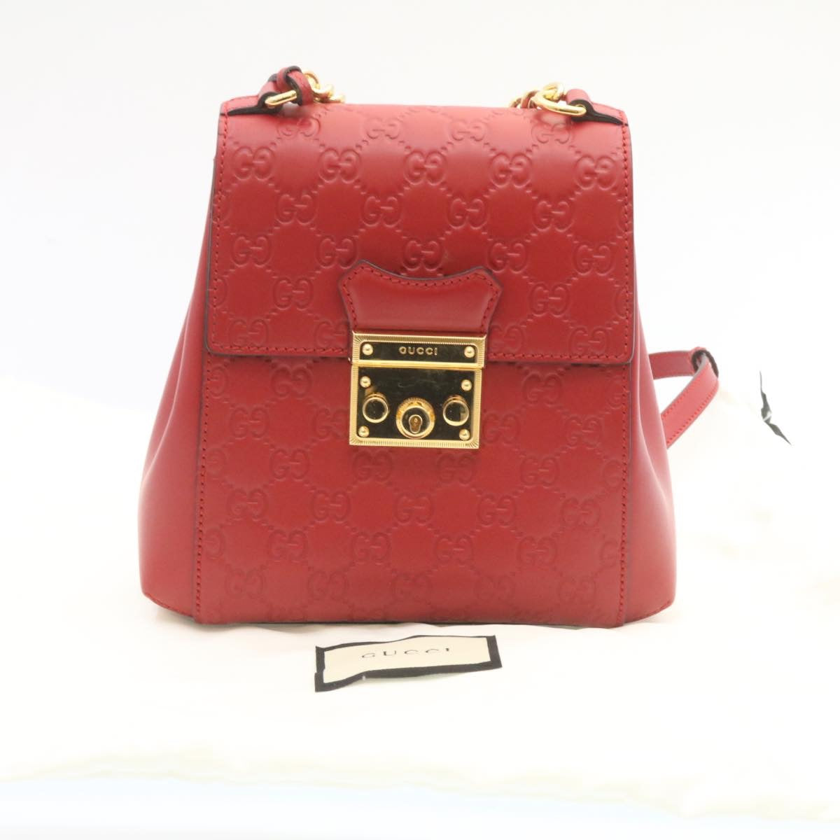 GUCCI Guccissima GG Padlock Backpack Leather Red knn037