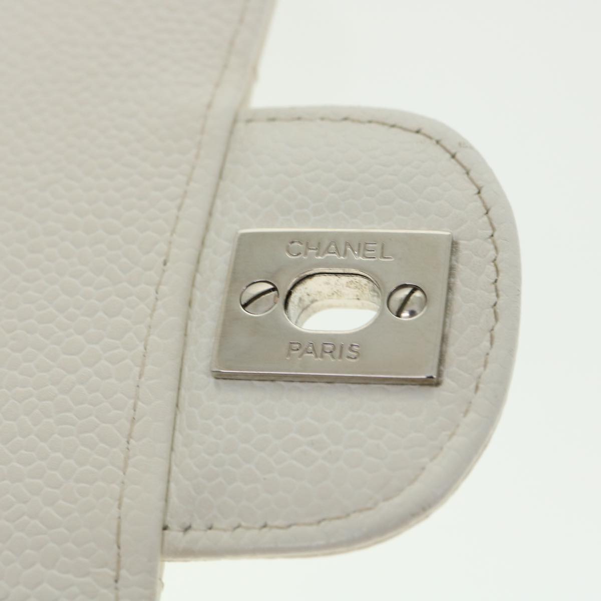 CHANEL Matelasse Double Flap Chain Shoulder Bag Caviar Skin White CC knn085