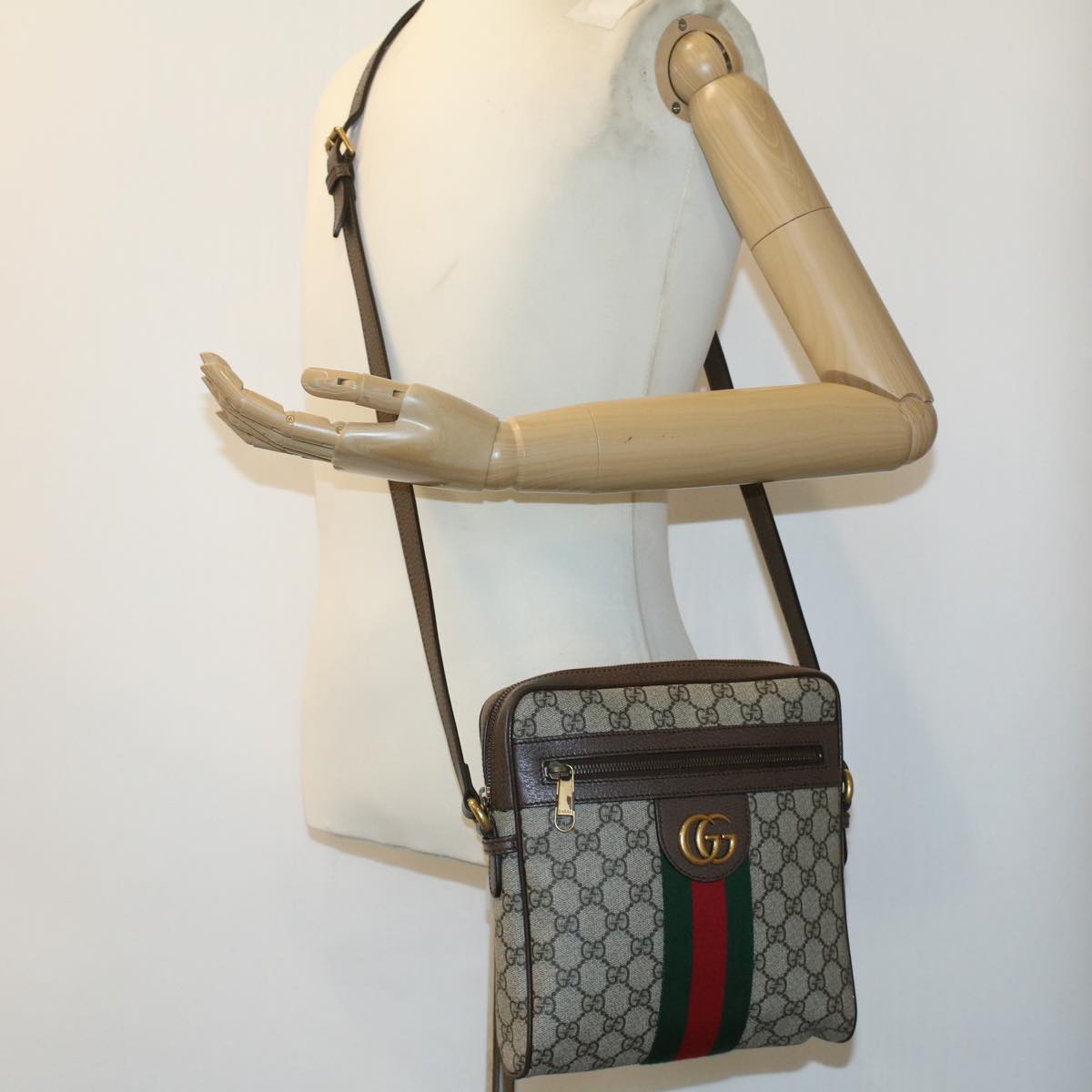 GUCCI GG Canvas Web Sherry Line Shoulder Bag Beige Red Green lt689